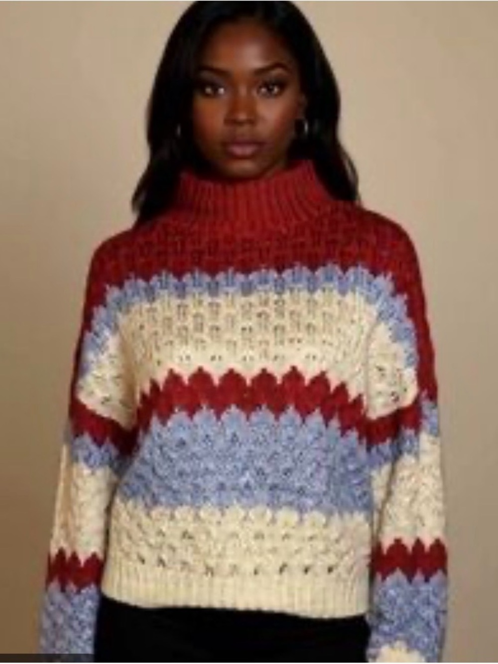 &Merci Cozy Striped Turtleneck Sweater in Red, Cream & Light Blue
